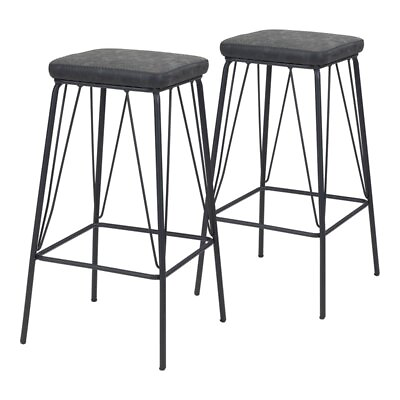 #ad ZUO Samuel 26quot; Steel Plywood and Polyurethane Counter Stool Black Set of 2 $260.00