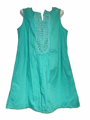 #ad Soma Crochet Trim Sleeveless Cotton Cover Up Dress Teal Atlantis Jade $45.00