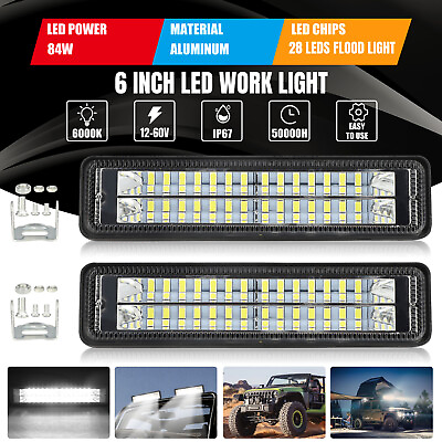 2x 6inch 84W LED Work Light Bar Flood Fog Lamp Offroad Driving Truck SUV ATV 4WD $14.48