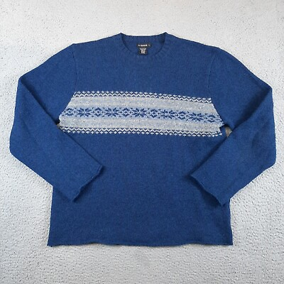 #ad Ny Based Sweater Men#x27;s Large Blue 100% Shetland Wool Nordic Crewneck Pullover $22.99
