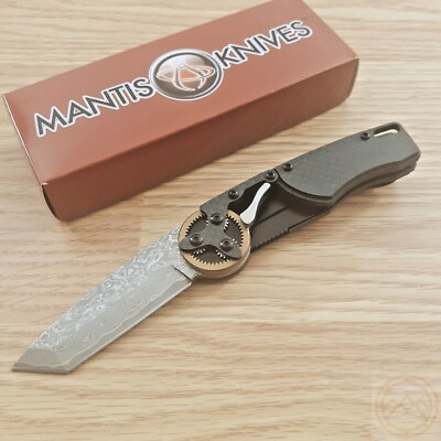 #ad Mantis Gearhead Folding Knife 3quot; Damascus Steel Tanto Blade Carbon Fiber Handle $187.49