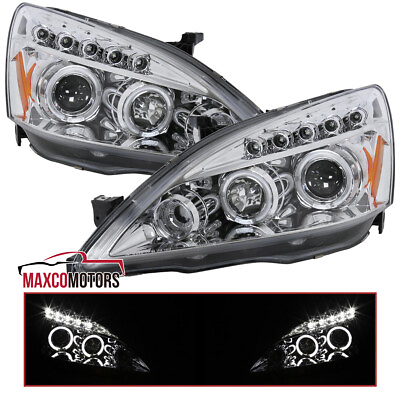 #ad Projector Headlights Fits 2003 2007 Honda Accord 2 4Dr LED Halo Lamps LeftRight $133.47
