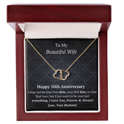#ad Wife 10th Anniversary 10K Gold Diamond Infinity Hearts Necklace Pendant $179.99
