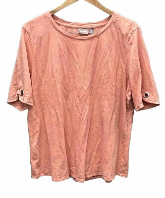#ad Chico’s Scoop Neck Short Sleeve Heathered Shirt Coral metal ring Sz 3 XL 16 A5 $9.50