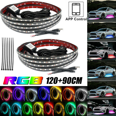 4 8pc RGB Neon LED Strip Under Car Tube Underglow Underbody System Light Kit APP $19.99