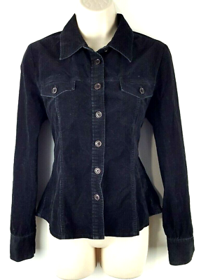 #ad CLUB MONACO Womens Long Sleeve Button Front Shirt Sz Medium Black Cotton Blend $20.99