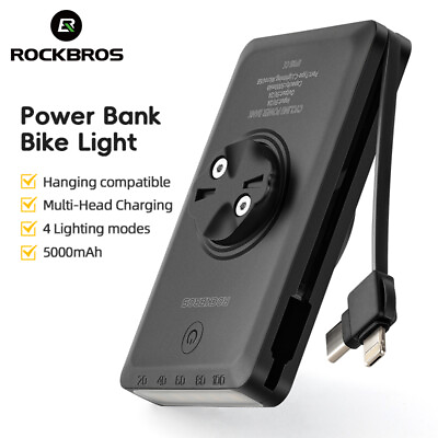 #ad ROCKBROS 5000mAh Bicycle Light Cycling Power Bank Waterproof Bike Front Light $29.99