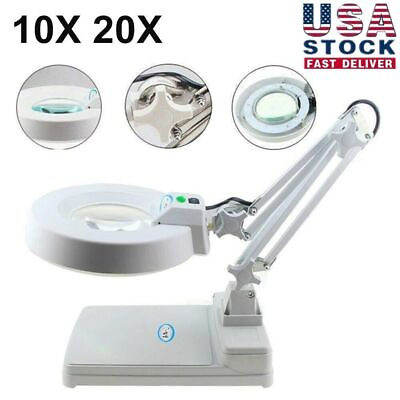 #ad 10X 20X Magnifier LED Lamp Light Magnifying White Glass Lens Desk Table Tool $69.99