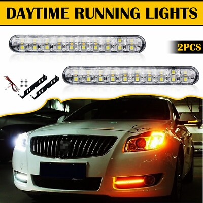 #ad 2x White Amber DC 12V Daytime Running Light DRL Car Fog Day Driving Lamp Lights $12.99