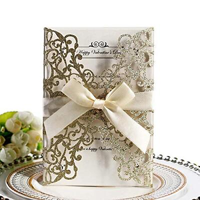 #ad Wedding Invitation Cards10PCS Hollow Floral Design Invites Card with Ribbon f... $18.56