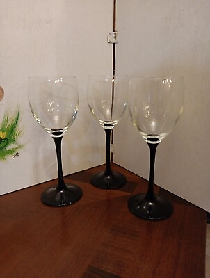 #ad Luminarc Cristal D’arques Domino Black Stem Wine Glasses France 7 3 4” VTG EUC $29.95