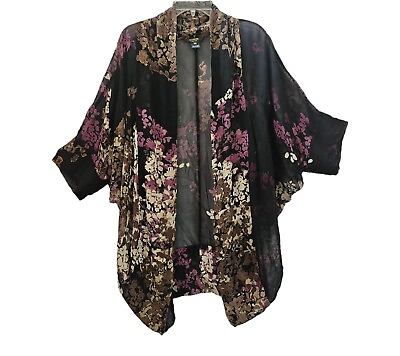 #ad Citron Santa Monica Collection XL Open Front Floral Silk Cardigan Tunic Kimono $88.93