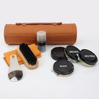 #ad 10 Piece Shoe Shine Kit Polish Brush Set Kit with PU Leather Sleek Elegant Case $14.99