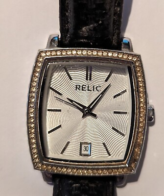 #ad Square Face Relic Watch With Jewels And Black Band $11.00