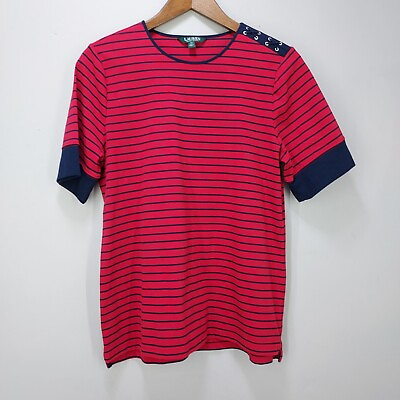 #ad LRL Womens 2X Red Navy Blue Striped Stretch Cotton Short Sleeve Tee T Shirt $20.00