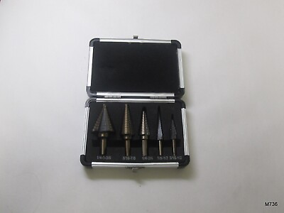 #ad 5 Pcs Titanium Step Drill Bit Set 50 Sizes With Holding Case Size in Desc. $29.93