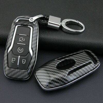 #ad Carbon Fiber Hard Smart Key Cover Fit Ford Lincoln Accessories Chain Case Holder $9.99