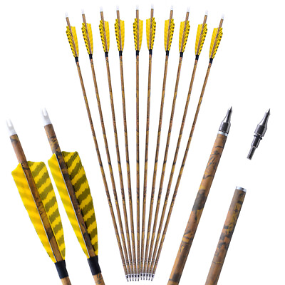 6 12 Carbon Arrows 30quot; SP500 Feathers Tips Compound Recurve Bow Hunting Target $48.35