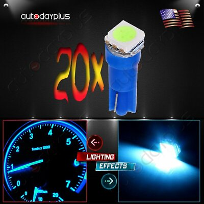 #ad 20X Blue T5 5050 1SMD Wedge Car Dashboard Gauge LED Light Bulb 74 73 70 58 18 37 $8.87