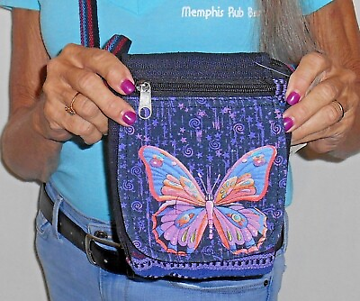 #ad KATHMANDU IMPORTS NEPAL Handmade SMALL HOBO BAG POCKETS Fair Trade BUTTERFLY $32.99