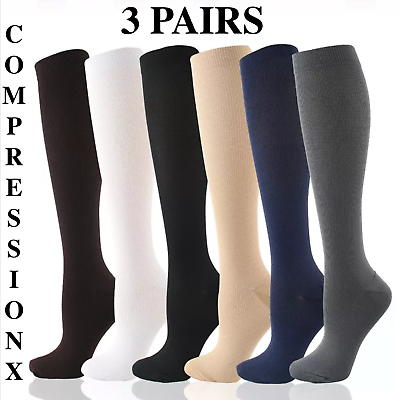 #ad 3 Pairs S 4XL Compression X Socks Knee High 20 30mmHg Graduated Mens Womens $14.99