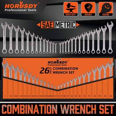 #ad 26pc Duo Metric SAE Combination Spanner Set Gear Wrench Standard Head Extra long $29.87