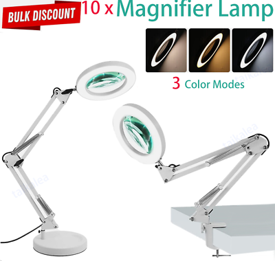 #ad 10X Magnifying Glass Desk Light Magnifier LED Lamp Reading Lamp Black White $22.29