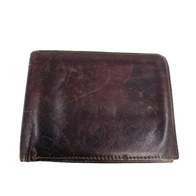 #ad TUMI Bifold Billfold Wallet Dark Brown Leather Card Holder Logo Broken In Loved $45.83