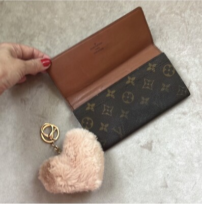 #ad Authentic VTG Louis Vuitton Monogram Continental Wallet Fluffy heart Keychain $225.00