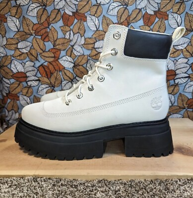 #ad NEW Timberland Sky 6” Platform Women#x27;s Size 9 Boots White Leather Y2K $56.88