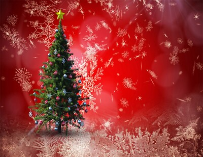 #ad 7x5ft Christmas Tree Vinyl Backdrop Ice Snowflake Red Background Studio Props $19.99