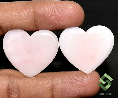 #ad 39.05 CTS Certified Natural Pink Opal Heart Shape Cabochon Pair 31x27 mm Gems $314.99