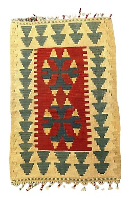 #ad Handmade Vintage Rug Wool Turkish Kilim Flat Weave Design Multicolor 1#x27;10 x 2#x27;11 $89.90