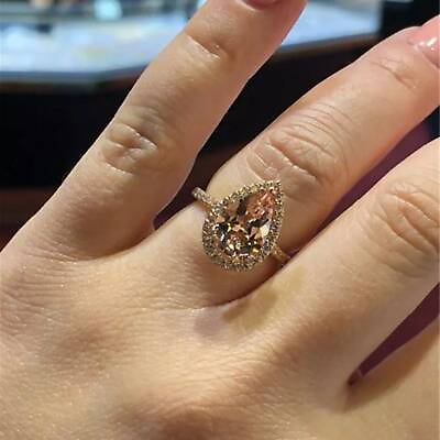 #ad Diamond Halo Engagement Ring 2.00 Ct Pear Cut Morganite 14K Rose Gold Finish $104.15