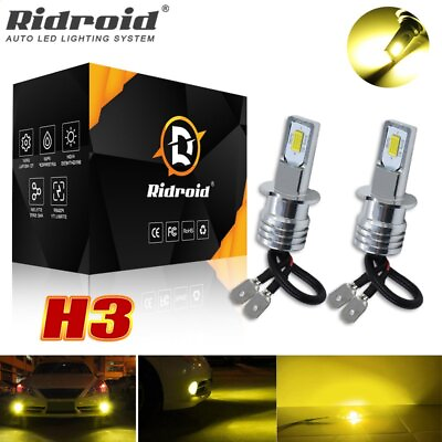 #ad 2Pcs H3 LED Fog Light Bulb Conversion Kit Super Bright Yellow DRL Lamp 3000K 55W $11.99