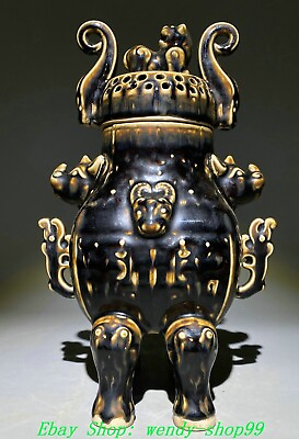 10quot; Old Chinese Dynasty Ding Kiln Porcelain Dragon Beast Incense Burner Censer $399.00