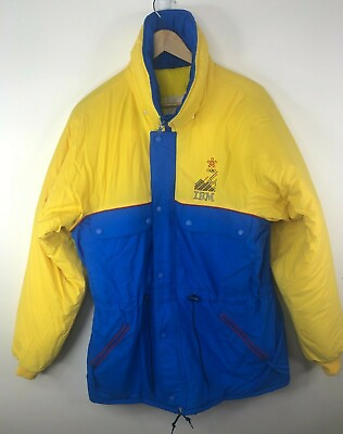 #ad Vintage 1988 Sunice Calgary Olympics IBM Puffer Winter Jacket Size Large Yellow $149.99