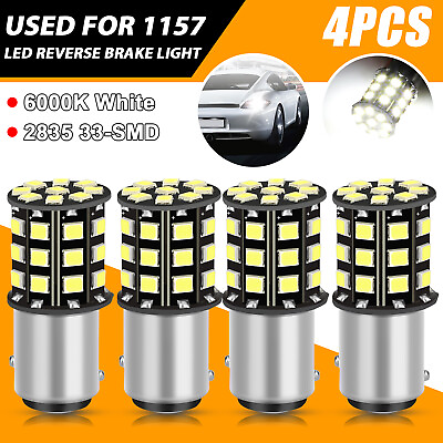 #ad 4Pcs 1157 LED Tail Brake Stop Reverse Parking Turn Signal Light Bulb Super White $7.98