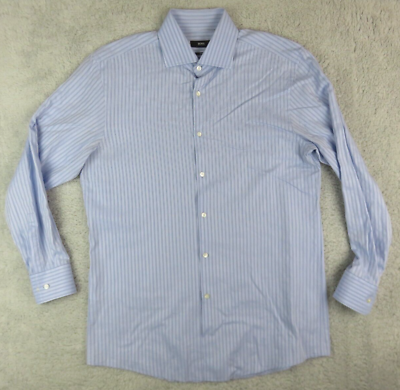 #ad Mens Hugo Boss Blue Size 16R Sharp Fit Dress Shirt Button Front Miles US Cotton $24.99
