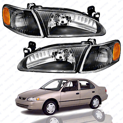 #ad For 1998 1999 2000 Toyota Corolla Headlights Corner Lights Black Left Right 4pc $45.95