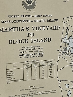#ad Vintage 1979 Map Martha’s Vineyard To Block Island Large 2x sided 48”by 36 $39.95
