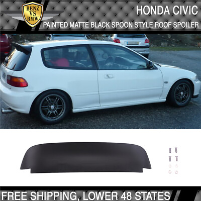#ad Fits 92 95 Honda Civic 3Dr Rear Roof Spoiler Wing Spoon Style ABS Matte Black $110.99