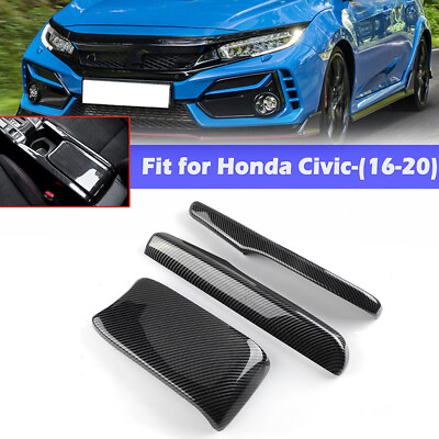 #ad Fits 2016 2021 2020 Honda Carbon Black Interior Central Armrest Cover Box Panel $27.99