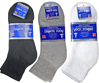 #ad 3 12 Pairs Diabetic Ankle Quarter Crew Socks Health Cotton Men Women Circulatory $11.99