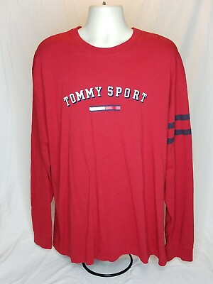 #ad Vintage Tommy Sport 2XL T Shirt Hilfiger Jeans Flag Men’s Size XXL Red L S Shirt $15.95
