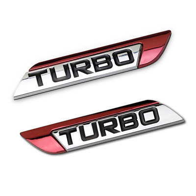 #ad 2Pcs Red 3D Turbo Logo Car Auto SUV Body Fender Emblem Badge Metal Sticker Decal $10.99