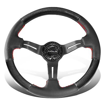 #ad NRG 12quot; OD 1.5quot; Deep Dish Carbon Fiber Leather Grip Steering Wheel ST 010CFRS $320.00