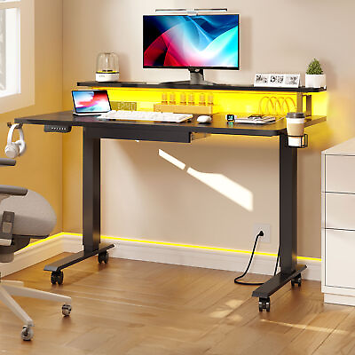 #ad 47quot; 55quot; Height Adjustable Electric Standing Desk with Power Outlets amp; LED Lights $168.99