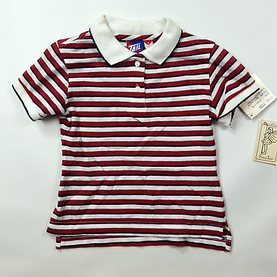 #ad VTG Fair Tail Girls Size 4 Red Striped Collar Tennis Golf Polo Shirt Retro $15.99