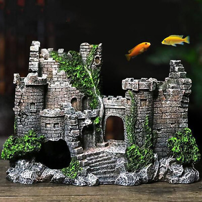#ad Aquarium Ornament Resin Ancient Castle Hideout Caves Decor Fish Tank Landscape $15.46